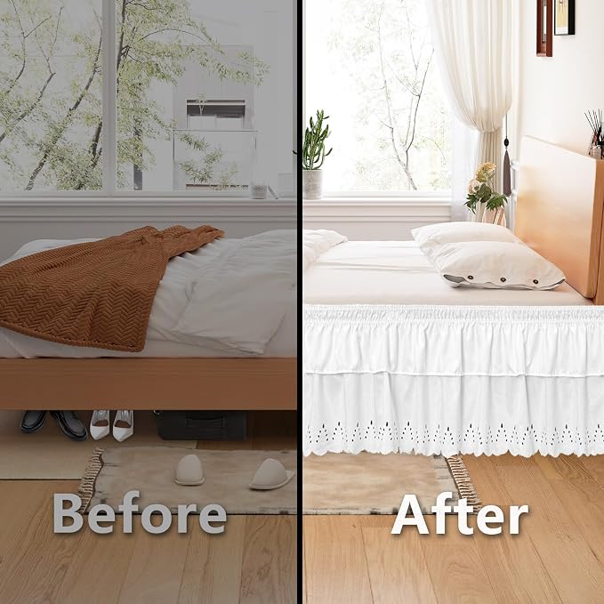 Queen Bed Skirt, Double-Layered Ruffled Eyelet Bed Skirt, Wrap-Around Elastic - Image 4