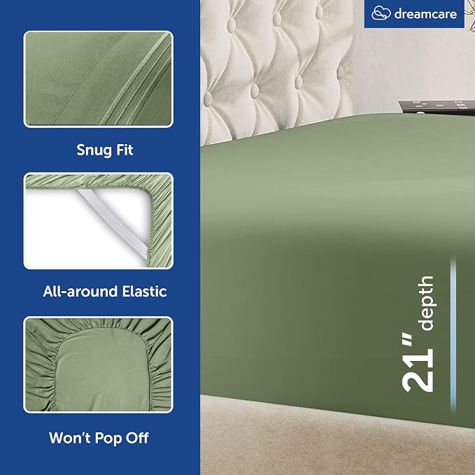 DREAMCARE Queen Sheet Set – 4 pcs Cooling Sheets – up to 21” Extra Deep Pocket - Image 7