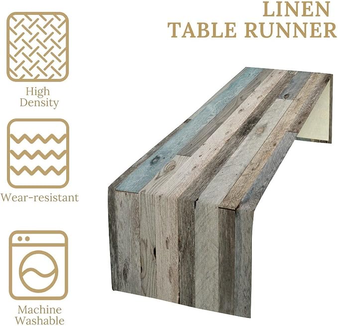Farmhouse Barn Door Table Runner Rustic Wood Country Vintage Rural Blue Grey - Image 7