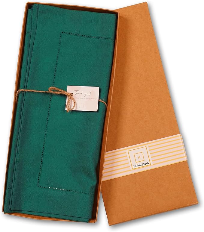 Home Ekaa Green Cotton Linen Table Runner 48 Inches Long – Washable Hemstitch - Image 4
