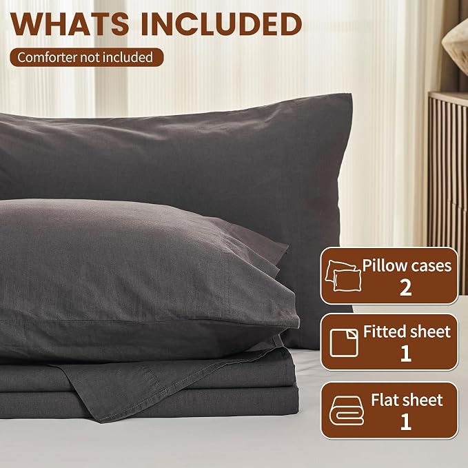 100% Linen Sheets King Size, Breathable & Durable 4-Piece Bed Flax Sheet Set - Image 6