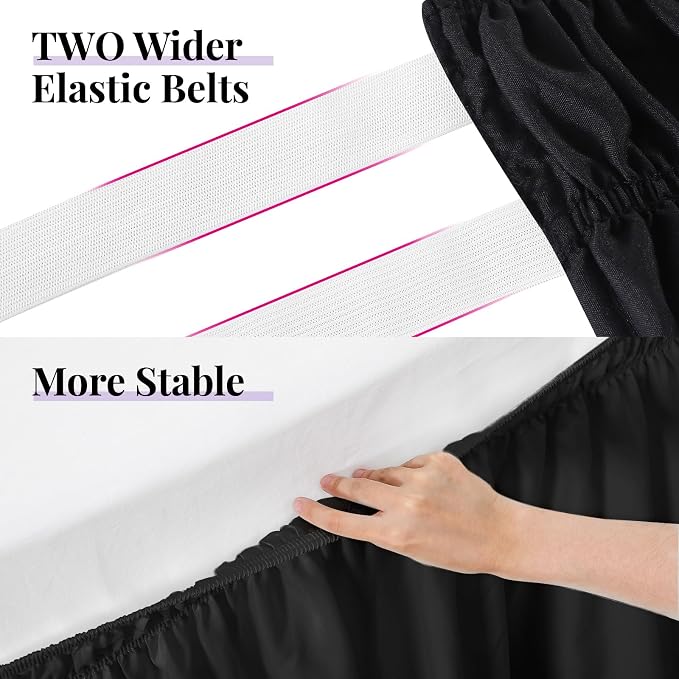 RIMELA Black King Size Bed Skirt 12 Inch Drop, Elastic Bed Skirts Cal King Dust - Image 5