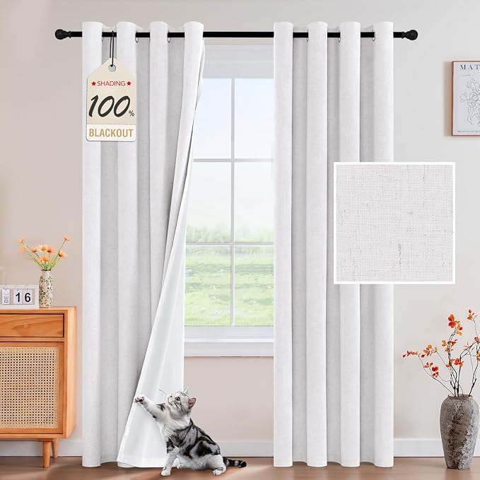 PrinceDeco Natural Linen Curtains 100% Blackout Curtains - Image 2