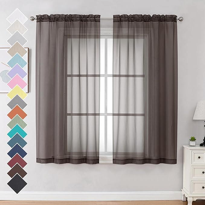 OVZME 2 Panels Sheer Curtains 63 Inches Long Light Weight Soft Voile Drapes by OVZME