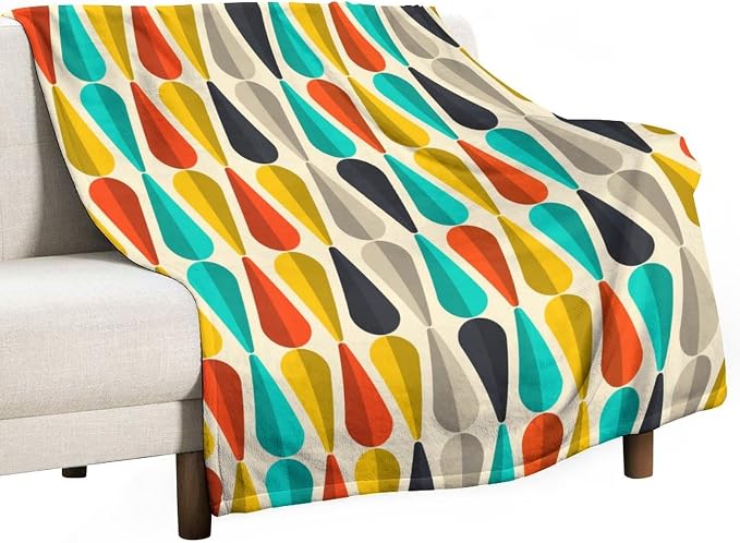 Mid Century Throw Blanket, Modern Drop Shape Retro Colors Boho Orange Teal by JanJCurt