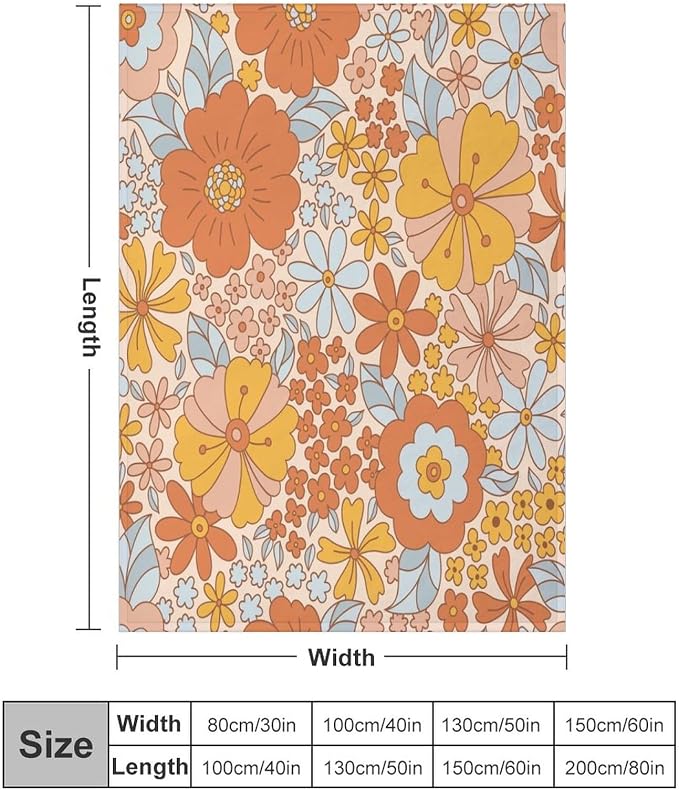 Retro 70s Floral Blanket, Hippie Summer Groovy Flower Power Flower Boho Print - Image 2