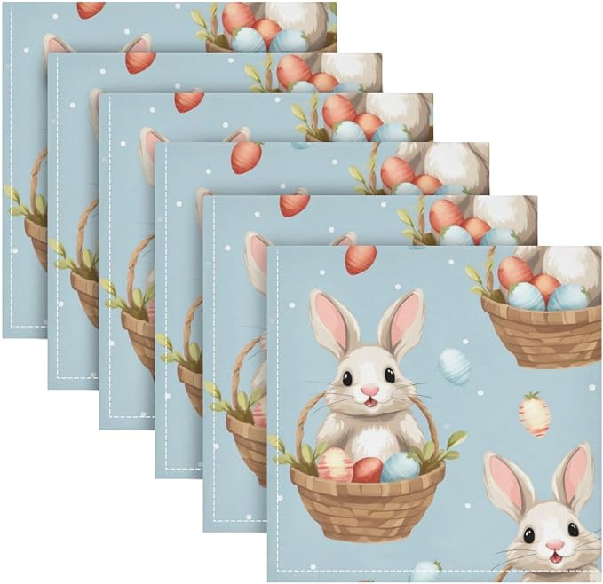 ALAZA Easter Rabbit Bunny Cloth Napkins Set of 6, 20x20 Inch Washable and - Image 2