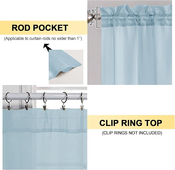 OVZME Sky Blue Sheer Curtains 84 Inches Long 2 Panels - Image 2