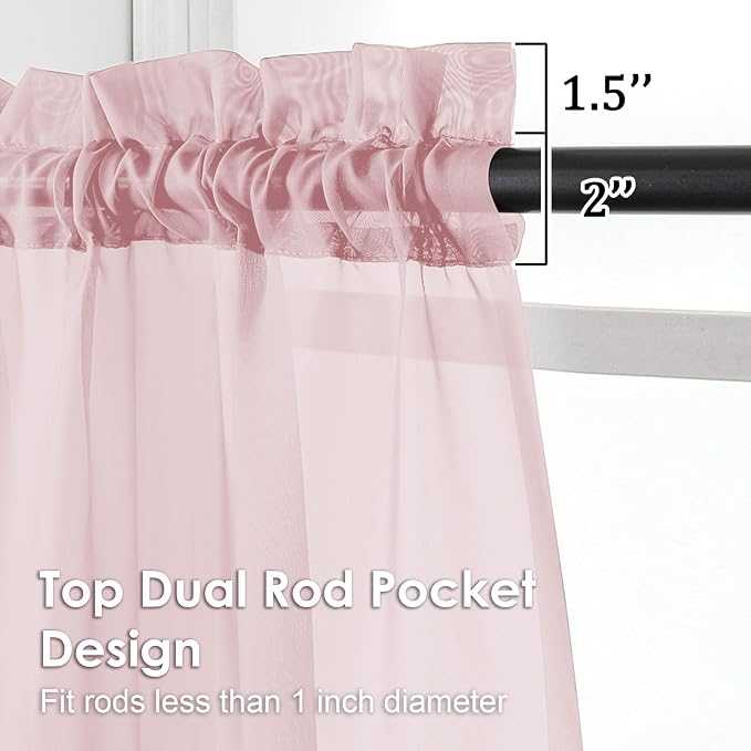 OVZME Blush Pink Sheer Curtains 90 Inches Long 2 Panels - Image 3