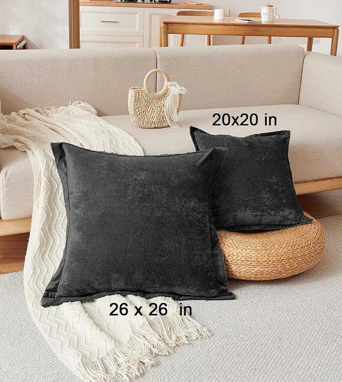 Luxurious Velvet Euro Shams Decorative Throw Pillow Covers 26x26 Set of 2 Solid - Image 4
