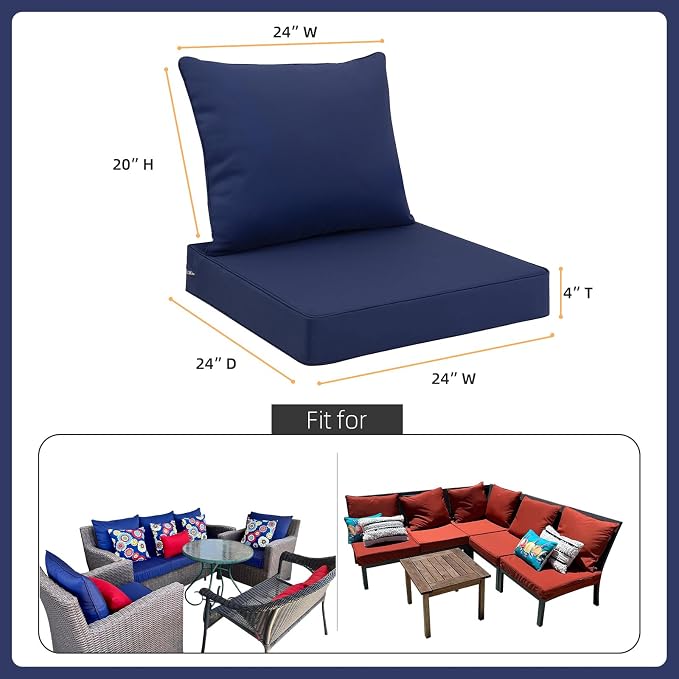 Favoyard Outdoor Seat Cushion Set 24 x 24 Inch Waterproof & Fade Resistant - Image 2