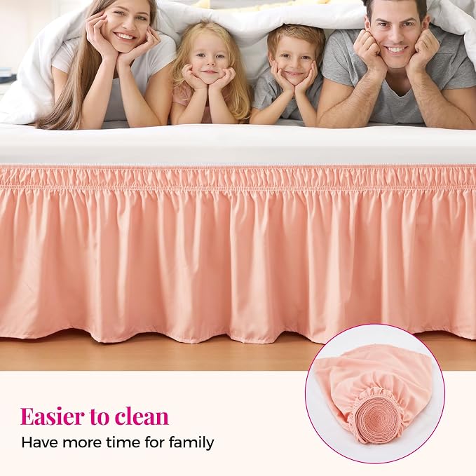RIMELA Peachy Coral Bed Skirt Queen Size 18 Inch Drop, Elastic Bed Skirting - Image 4