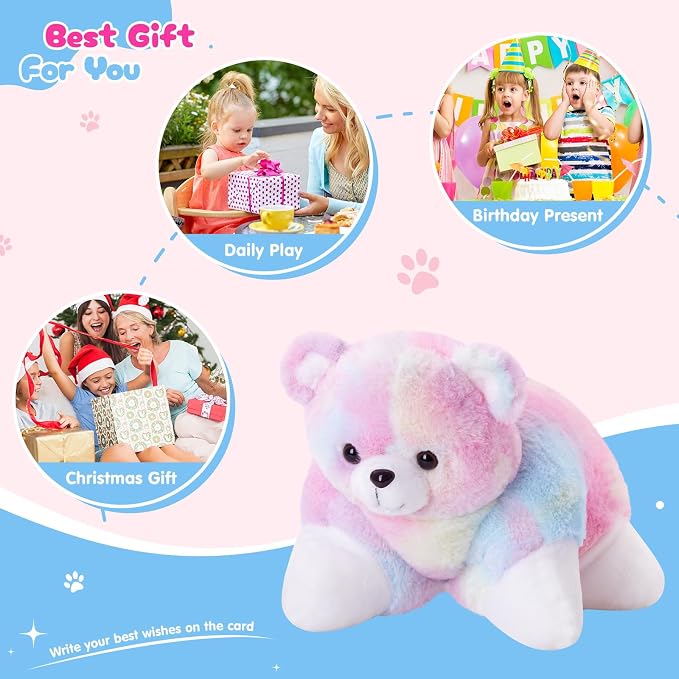 Glow Guards 15" Rainbow Teddy Bear Plush Pillow, Cute Stuffed Animal Soft - Image 5