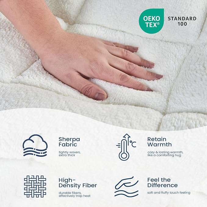 Mattress Topper King for Back Pain Thick Mattress Pad Cover Protector Sherpa - Image 2