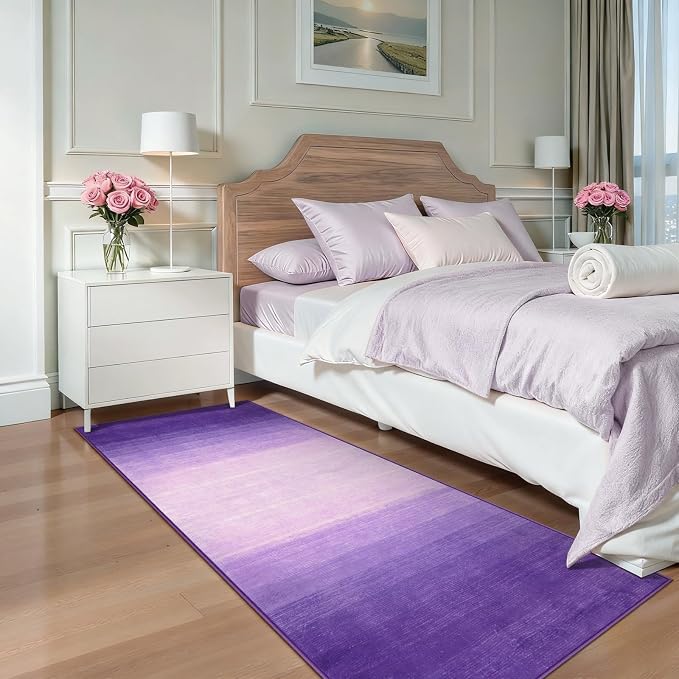 Wonnitar Washable Purple 2x6 Runner Rug, Non-Skid Modern Ombre Bathroom Runner - Image 3