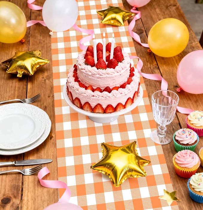 3 Pcs Orange and White Checkered Table Runner Plastic 14 x 108 Disposable - Image 8