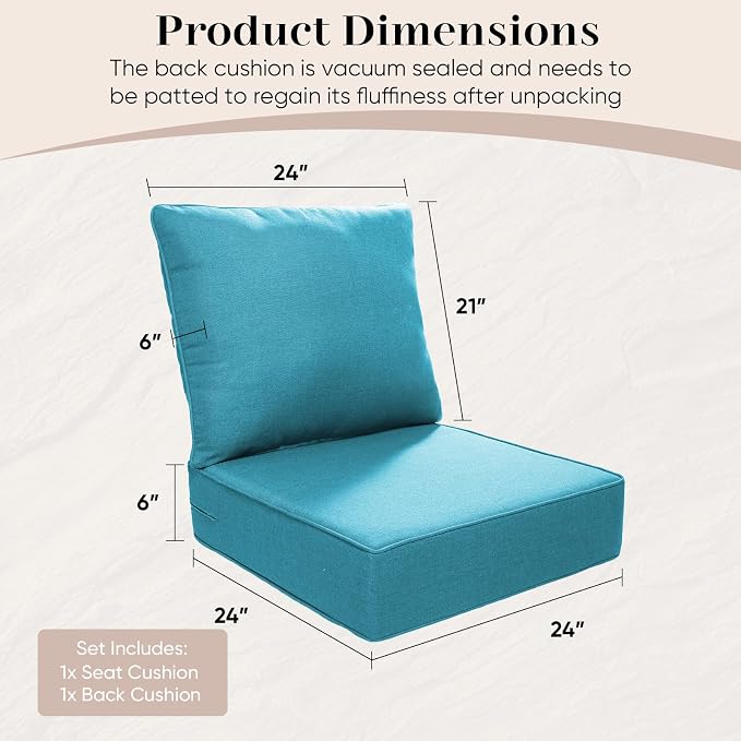 Luxury Outdoor Seat Cushion Set-24 x 24 x 6 Inch Outdoor Chair Cushions Set of 2 - Image 3