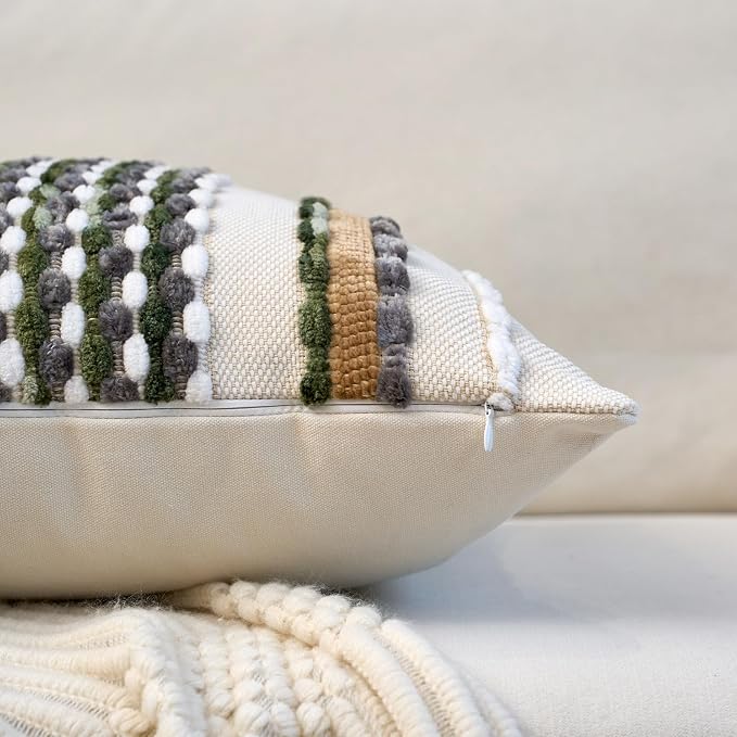 Aeckself Boho Pillow Covers 18x18 Inch Set of 2, Farmhouse Decorative Striped - Image 3
