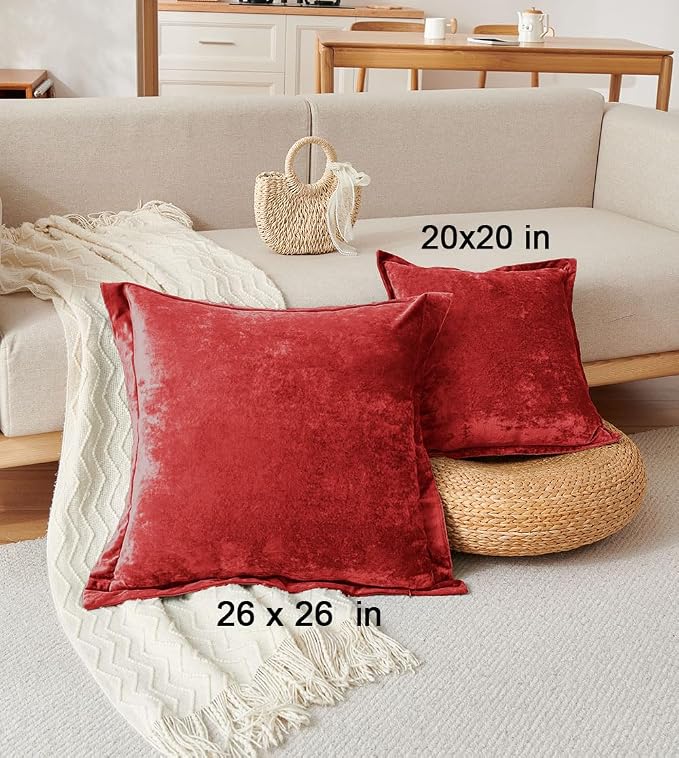Luxurious Velvet Euro Shams Decorative Throw Pillow Covers 26x26 Set of 2 Solid - Image 7