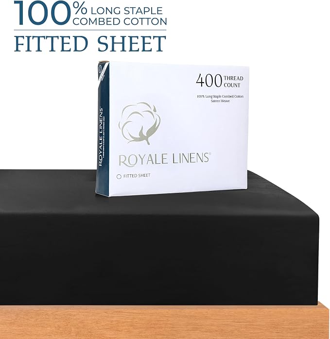 Royale Linens 400 Thread Count 100% American Grown Cotton Fitted Sheet Queen - Image 2