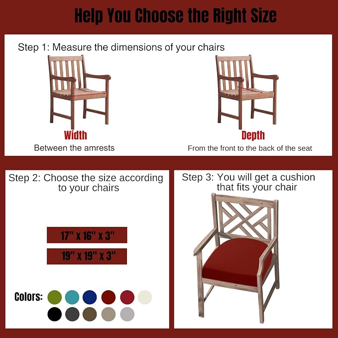 idee-home Outdoor Chair Cushions Set of 2, Thick 19" x 19" x 3" Patio Chair - Image 4