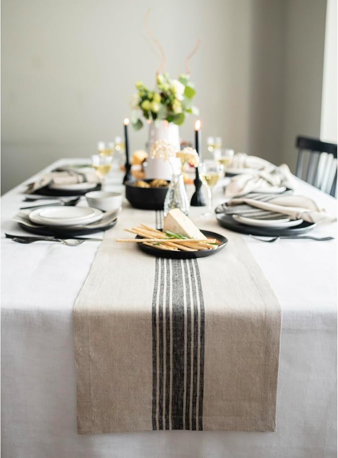 Solino Home Stripe Linen Table Runner 120 Inches Long by SolinoHome
