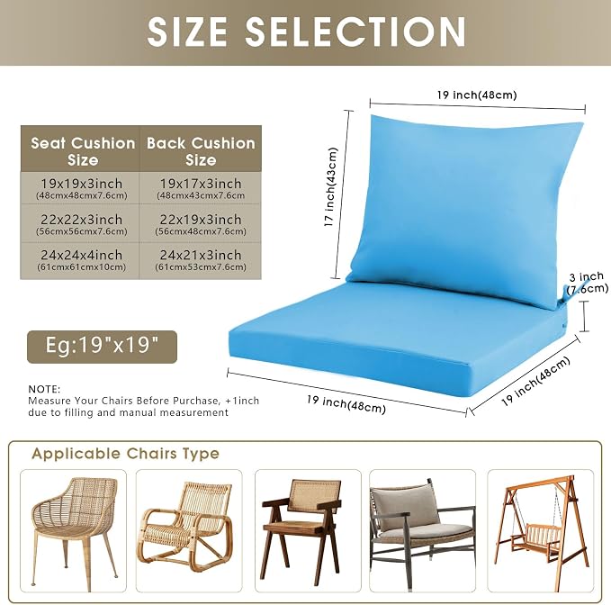 Outdoor Seat Cushion Set 24 x 24 In, Water-Resistant & Fade-Resistan, Patio - Image 3