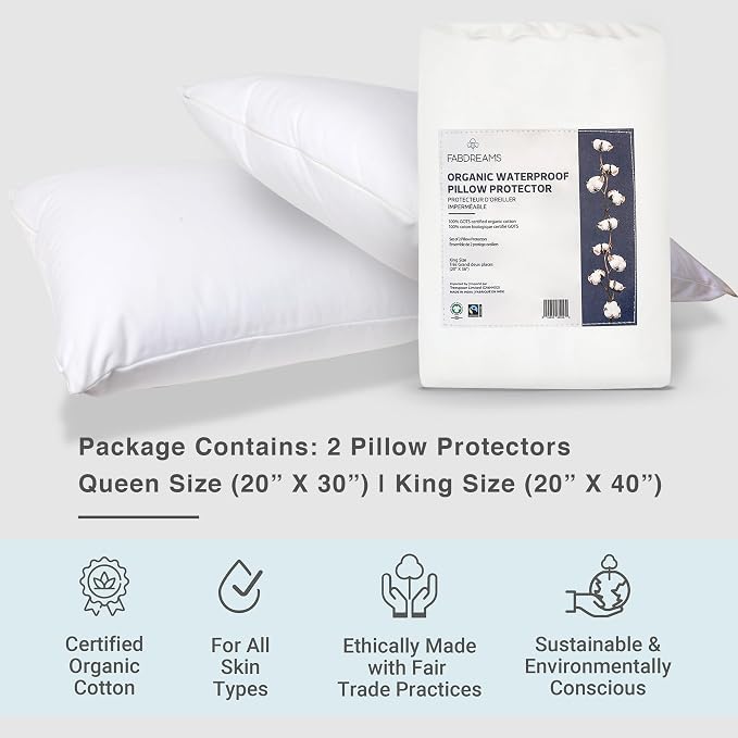 FABDREAMS Organic Waterproof Pillow Protector Set King Size | Pillow Cover Set - Image 4