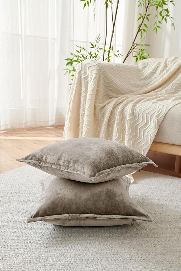 Luxurious Velvet Euro Shams Decorative Throw Pillow Covers 26x26 Set of 2 Solid - Image 2