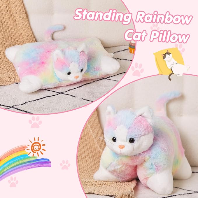 Glow Guards 16" Rainbow Cat Plush Pillow, Cute Kitty Stuffed Animal Soft Lovely - Image 2