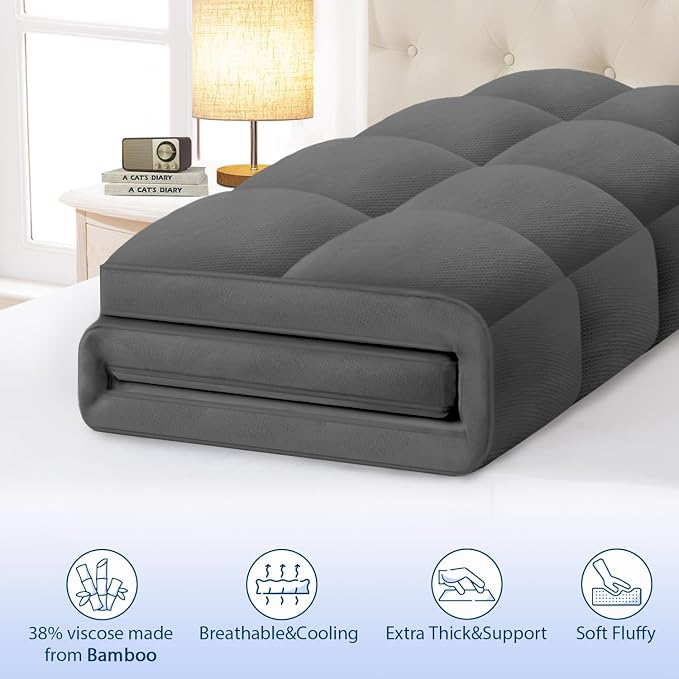 ELEMUSE California King Grey Cooling Bamboo Viscose Mattress Topper - Image 2