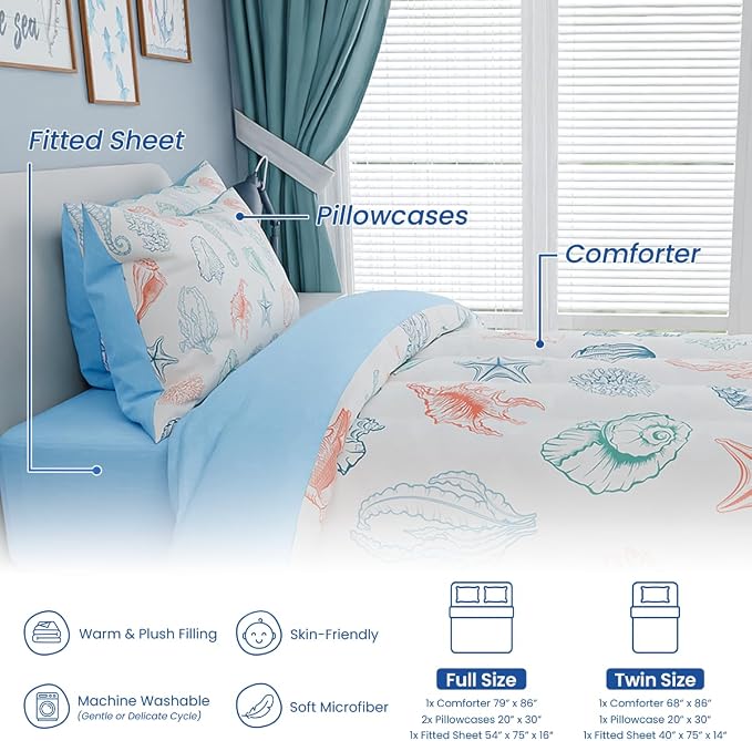 Kids Bedding Set for Girls Boys, Ultra Soft Microfiber Comforter Set Full Size - Image 6