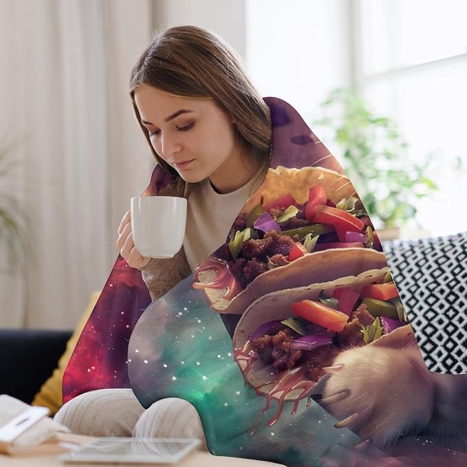 Funny Cat Print Blanket Taco Cute Kitty Animal Galaxy Throw Blankets Gifts - Image 5