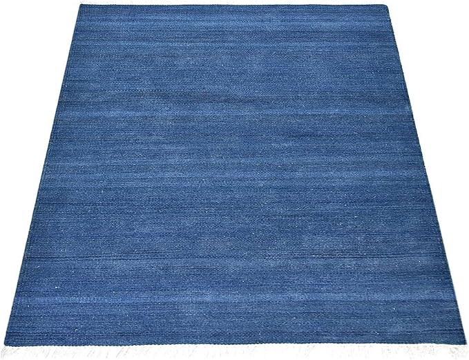 Rugsotic Carpets Hand Woven Flat Weave Kilim Wool 4'x6' Area Rug Solid Blue - Image 3