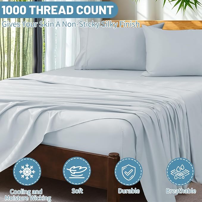 Extra Deep Pocket King Sheets 18-24 Inch 100% Egyptian Cotton 1000 Thread Count - Image 3