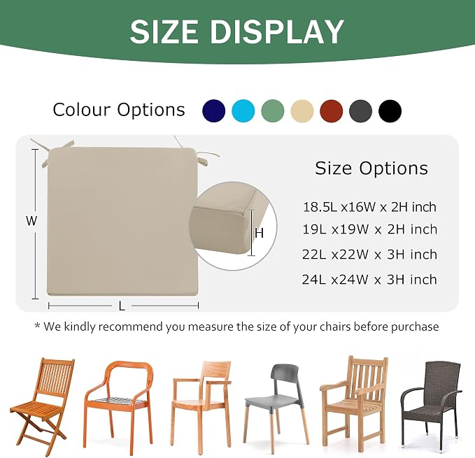 Outdoor Chair Cushions Set of 4: Waterproof & Fade Resistant Seat Cushion - Image 7
