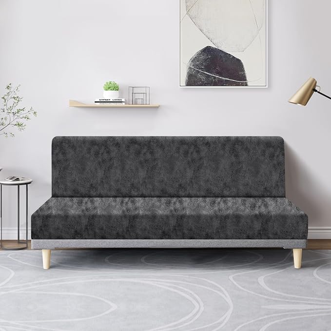 molasofa Leather Like Stretch Futon Slipcover Armless Futon Bed Sofa Cover - Image 3