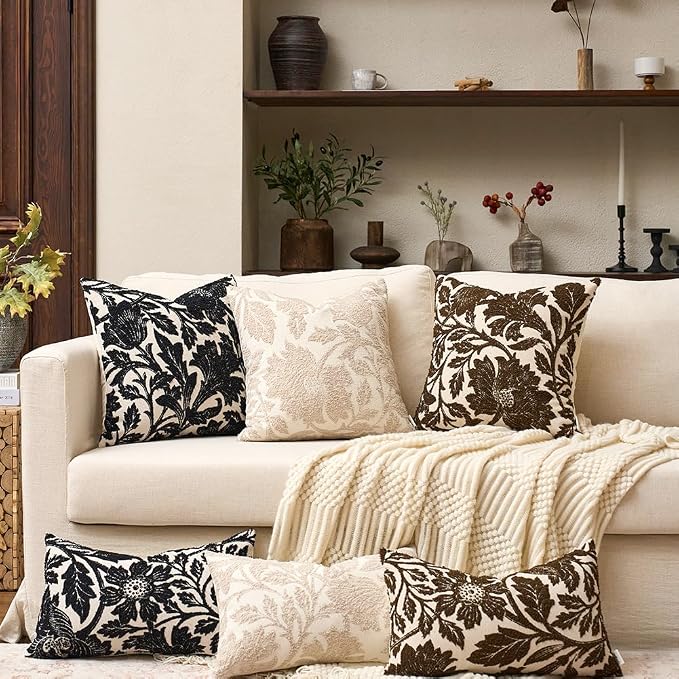 Yangest Chenille Floral Pillow Cover 12 x 20 Inches, Neutral Jacquard Rectangle - Image 7