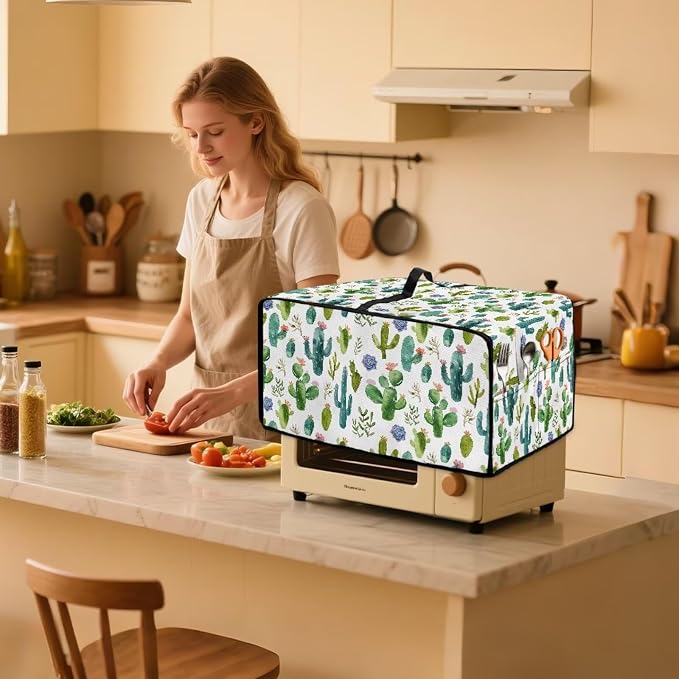 Watercolor Cactus Floral Print Toaster Oven Cover Waterproof Polyester-Linen - Image 3