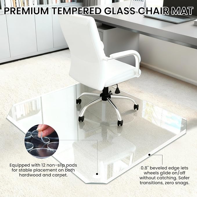 Tempered Glass Chair Mat with Patented Beveled Edge, 46”x55” 1/5" Thick Office - Image 3