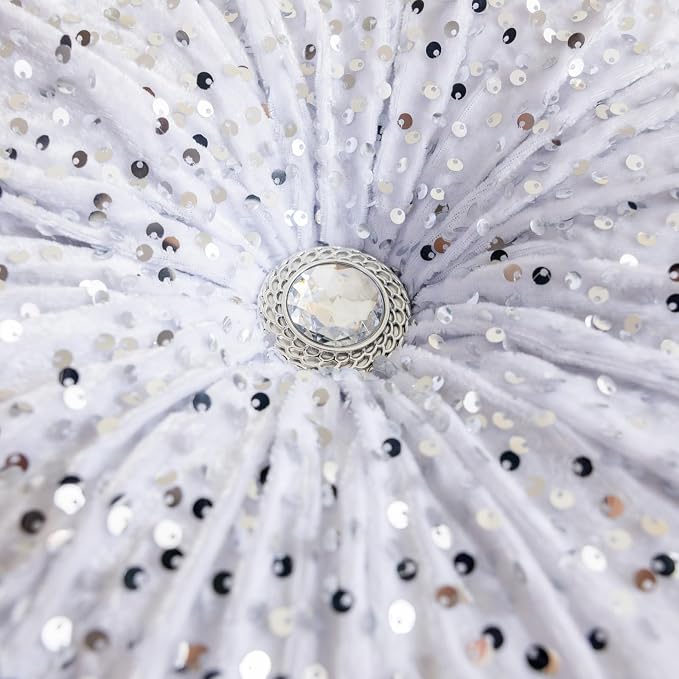 Round Throw Pillow, 13.7in Soft Solid Color Sequin Glitter Decorative Round - Image 7