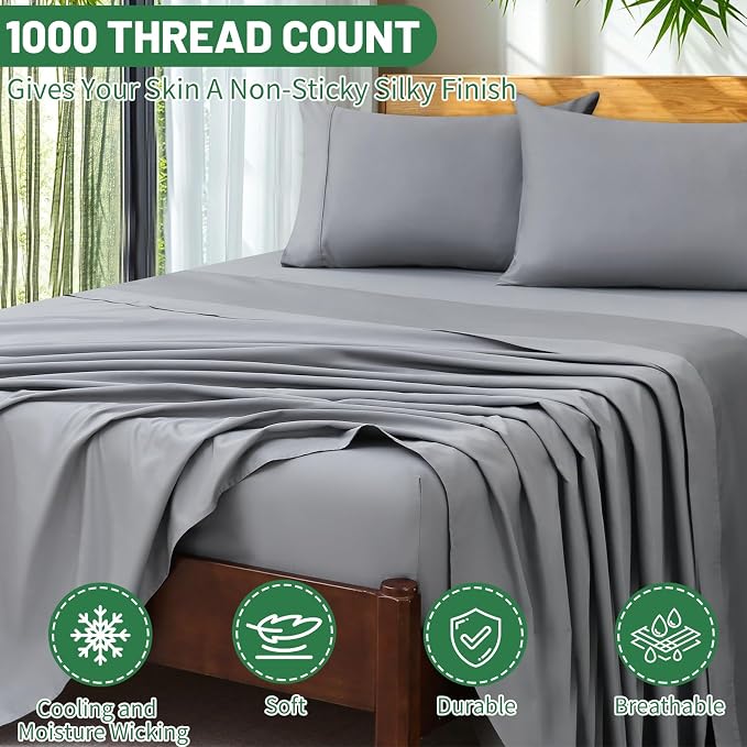 Extra Deep Pocket Queen Sheets 18-24 Inch 100% Egyptian Cotton 1000 Thread - Image 3