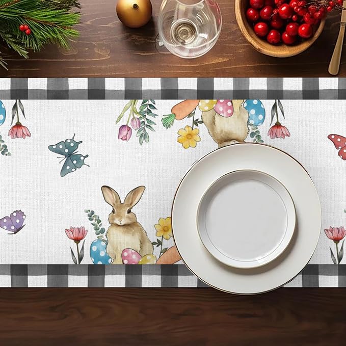 Easter Bunnies Table Runner, Easter Eggs Linen Farmhouse Table Runners - Image 5