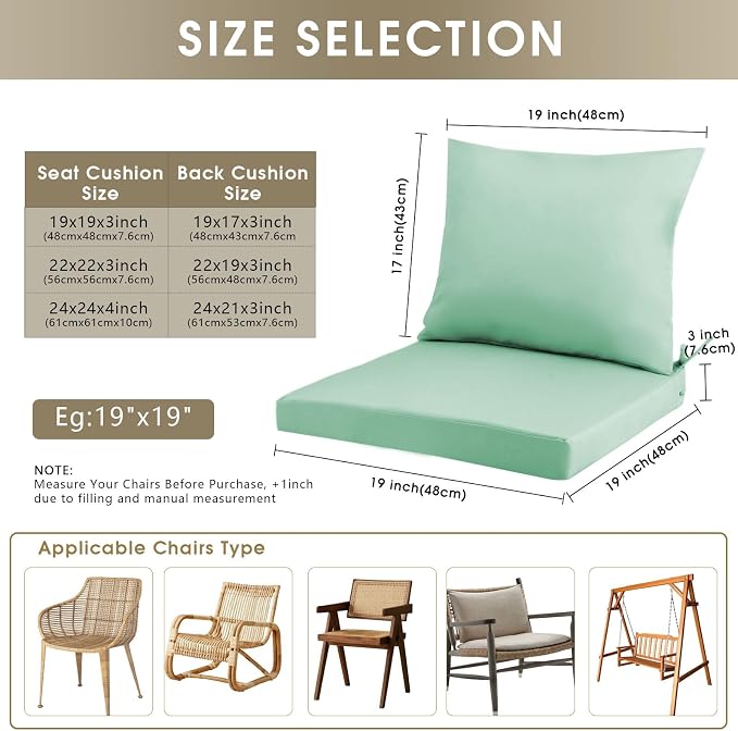 Outdoor Seat Cushion Set 22 x 22 In, Water-Resistant & Fade-Resistan, Patio - Image 3