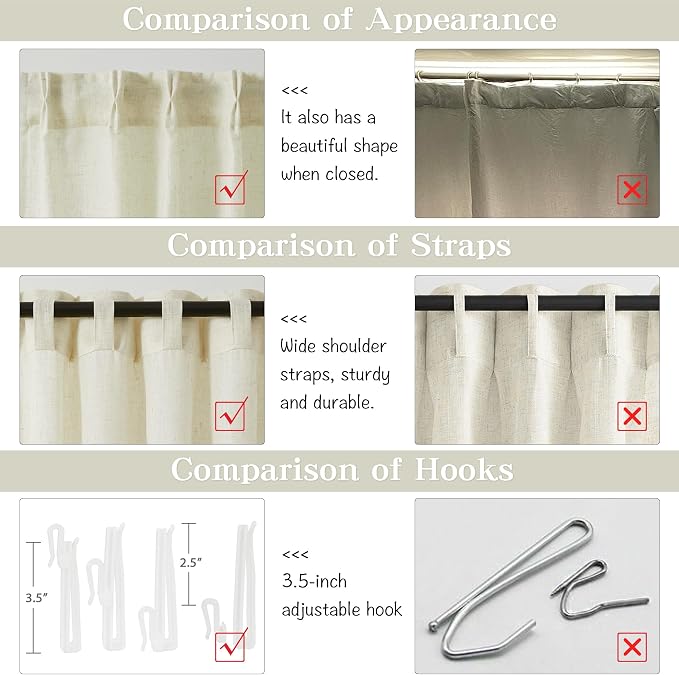 MASWOND Extra Long Sheer Linen Curtain 132 Inches 2 Panels, Pinch Pleated 2 - Image 3