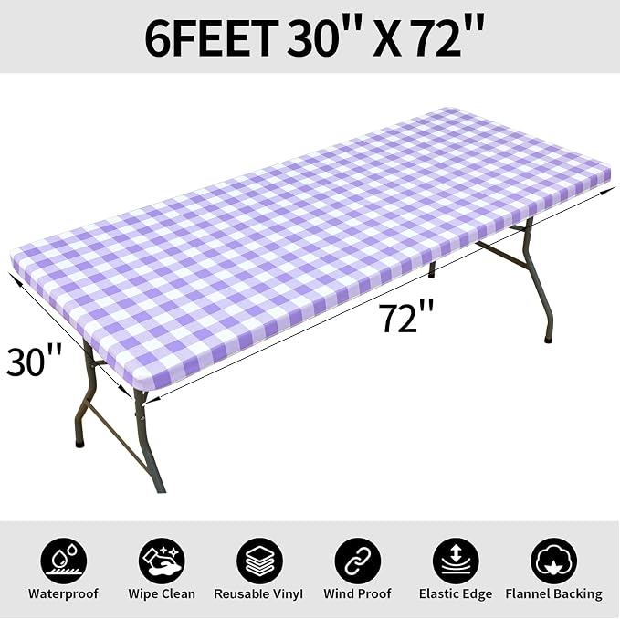 Smiry Rectangle Picnic Table Cloth, Elastic Waterproof Fitted Vinyl Tablecloths - Image 8