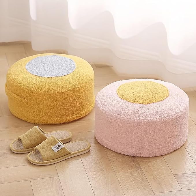 Round Pouf Ottoman Foot Rest, Stuffed Floor Pouf Foot Stool - Image 7