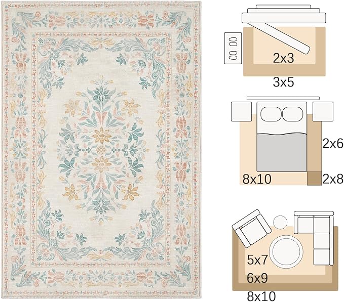jinchan Vintage Floral 3x5 Area Rugs - Image 2