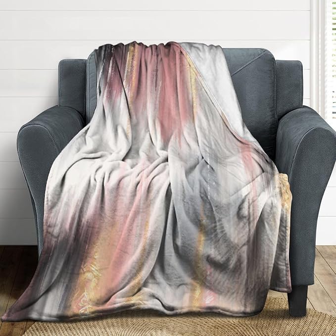 Fashion Gradient Blanket, Modern Art Baroque Gold Grey Pink Painting Strokes - Image 3