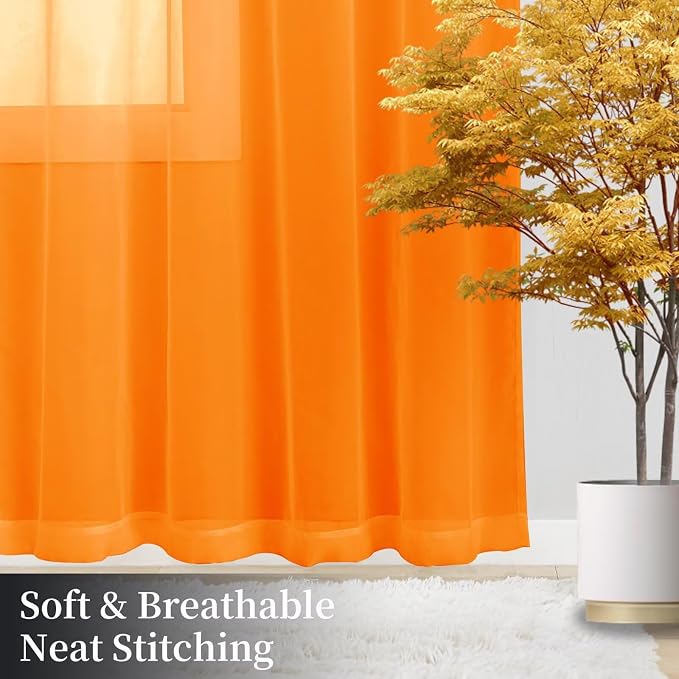 Sheer Curtains 84 Inches Long 2 Panels, Rod Pocket Short Curtain - Image 8